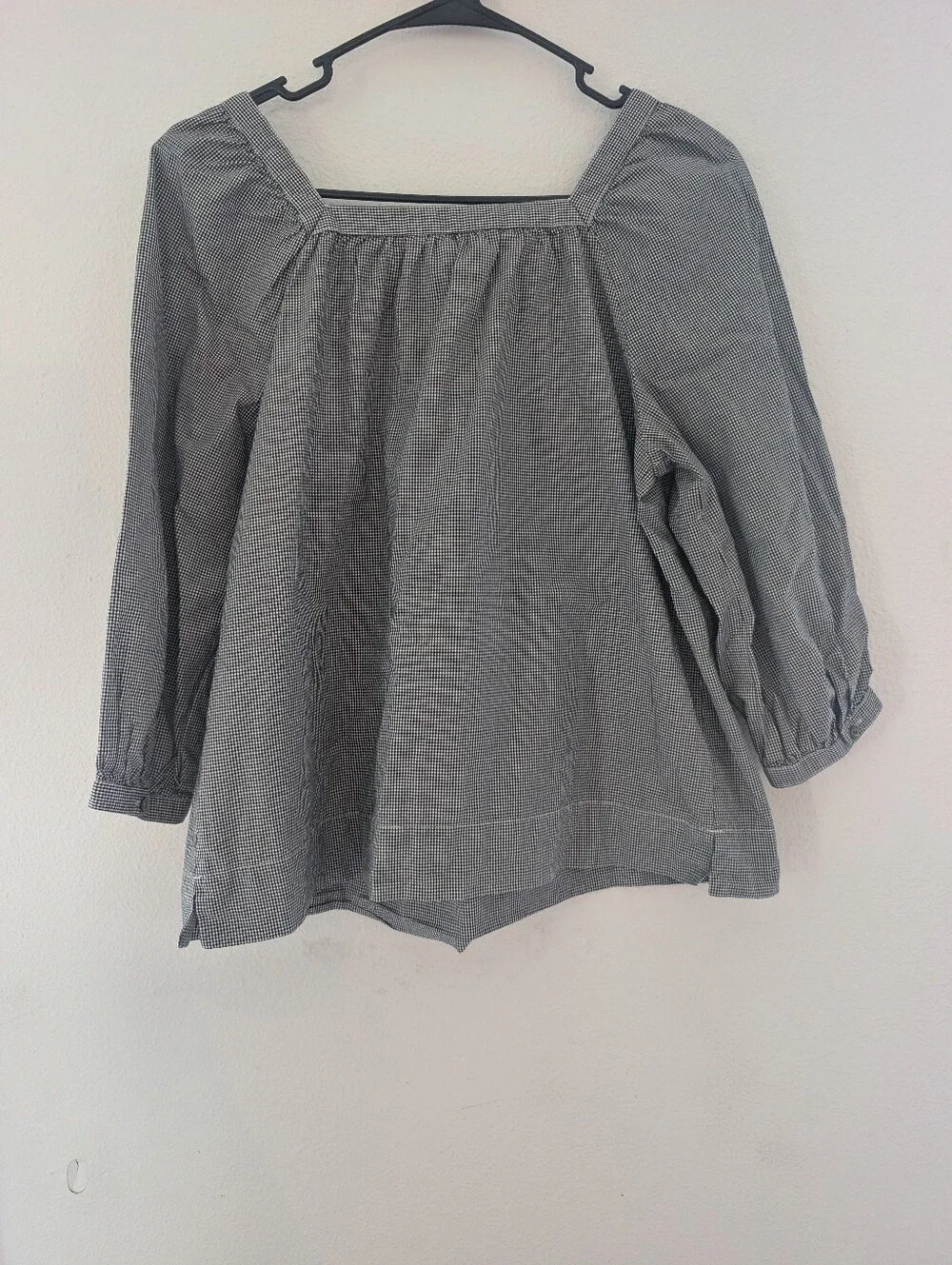 J. Crew Gray Square-Neck Puff Sleeve Blouse